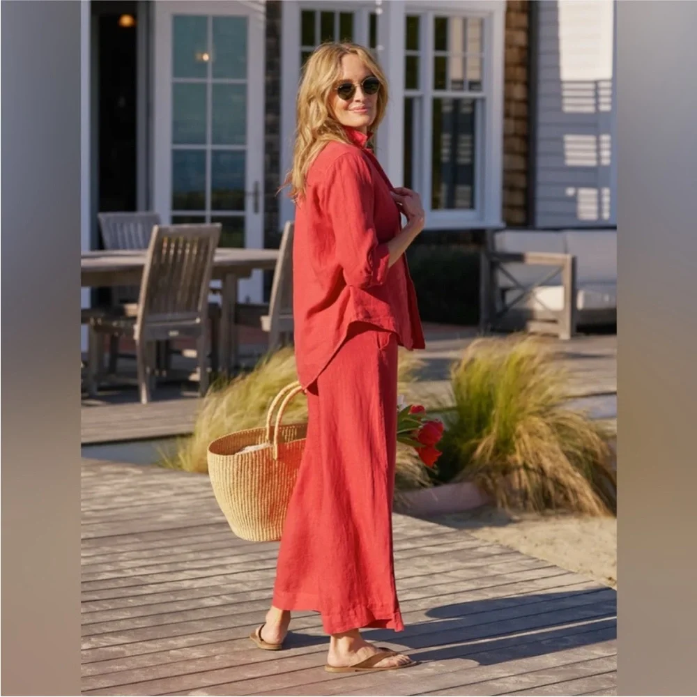 Frank & Eileen Tuscany Getaway Set Sz XS Summer Red Washed Italian Linen NEW - Picture 4 of 10